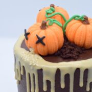 Poorly pumpkin patch cake - chocolate tahini drip cake