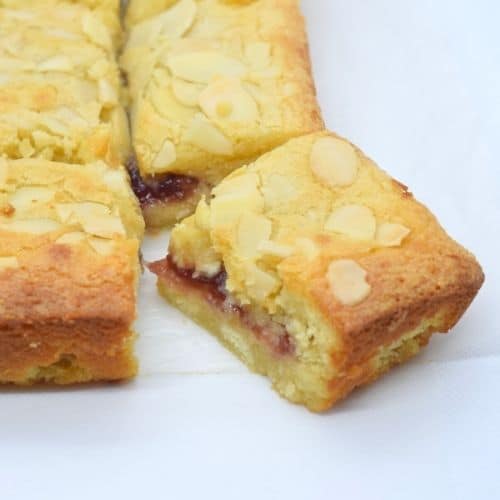 Bakewell White Chocolate Blondies with Raspberry or Cherry Jam Centre Recipe