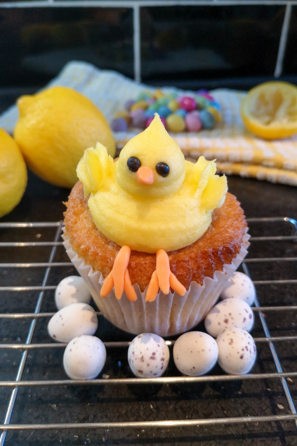 Cute Easter Chick Cupcakes Recipe - a vanilla cupcake with a lemon buttercream frosting shaped as a baby chick