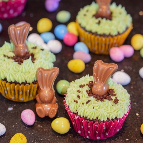 Easy Easter Malteser bunny chocolate malt cupcakes with vanilla malt buttercream