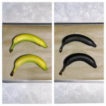 how to ripen bananas from unripe green bananas to brown ripe bananas - before and after