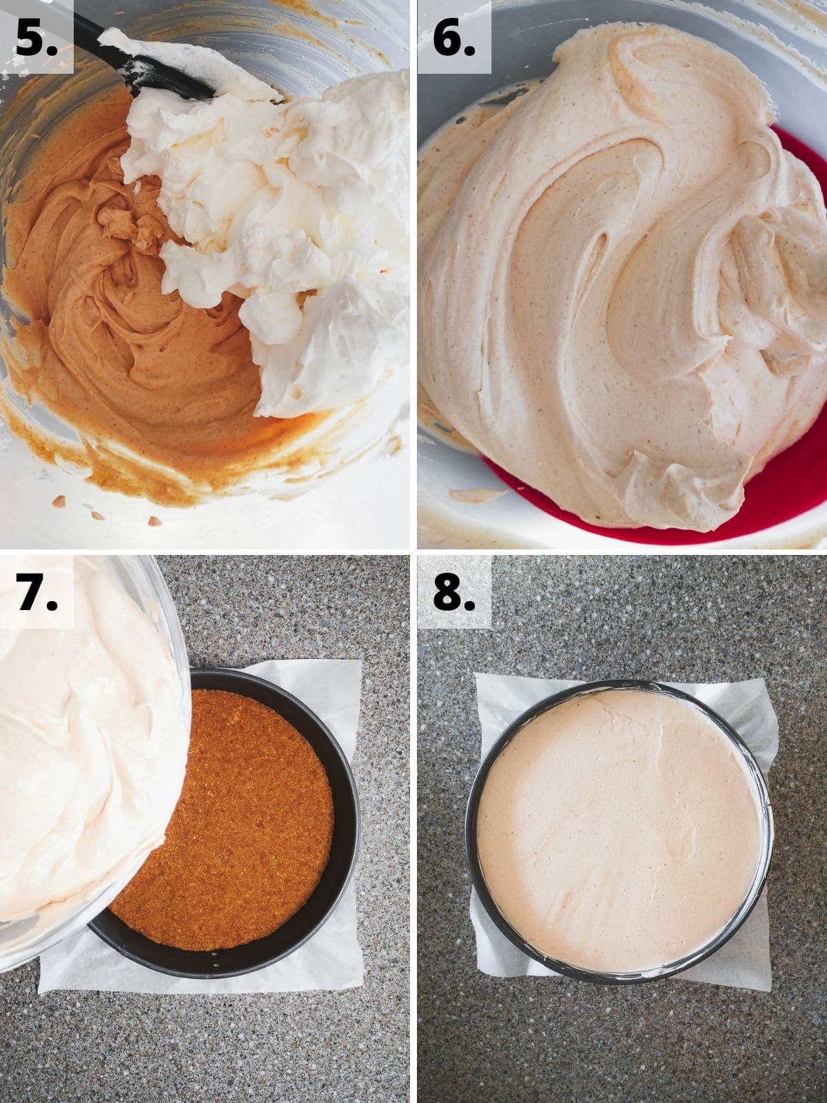 Pumpkin pecan cheesecake recipe method filling steps 5-8