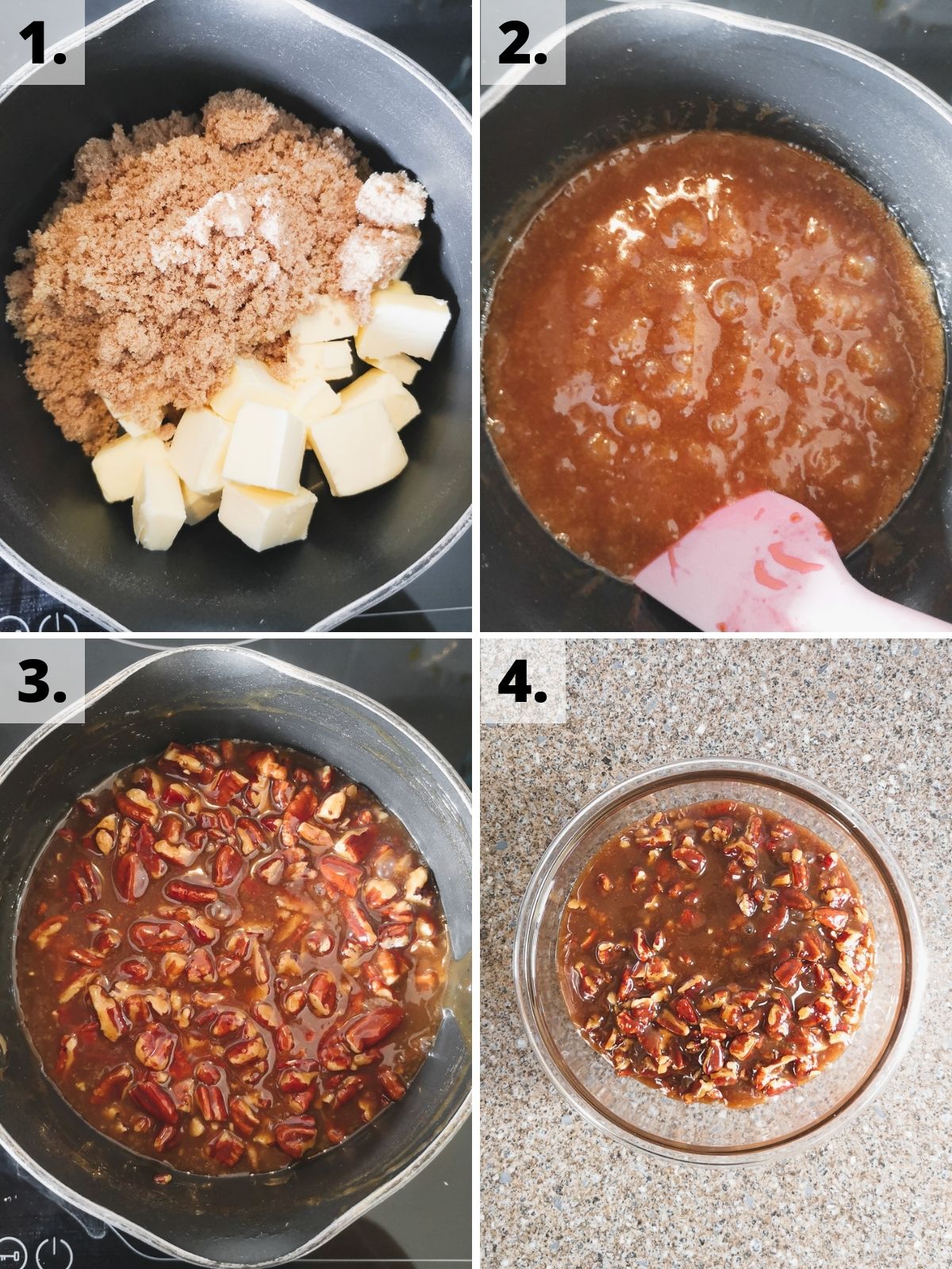 Pumpkin pecan cheesecake recipe method topping steps 1-4