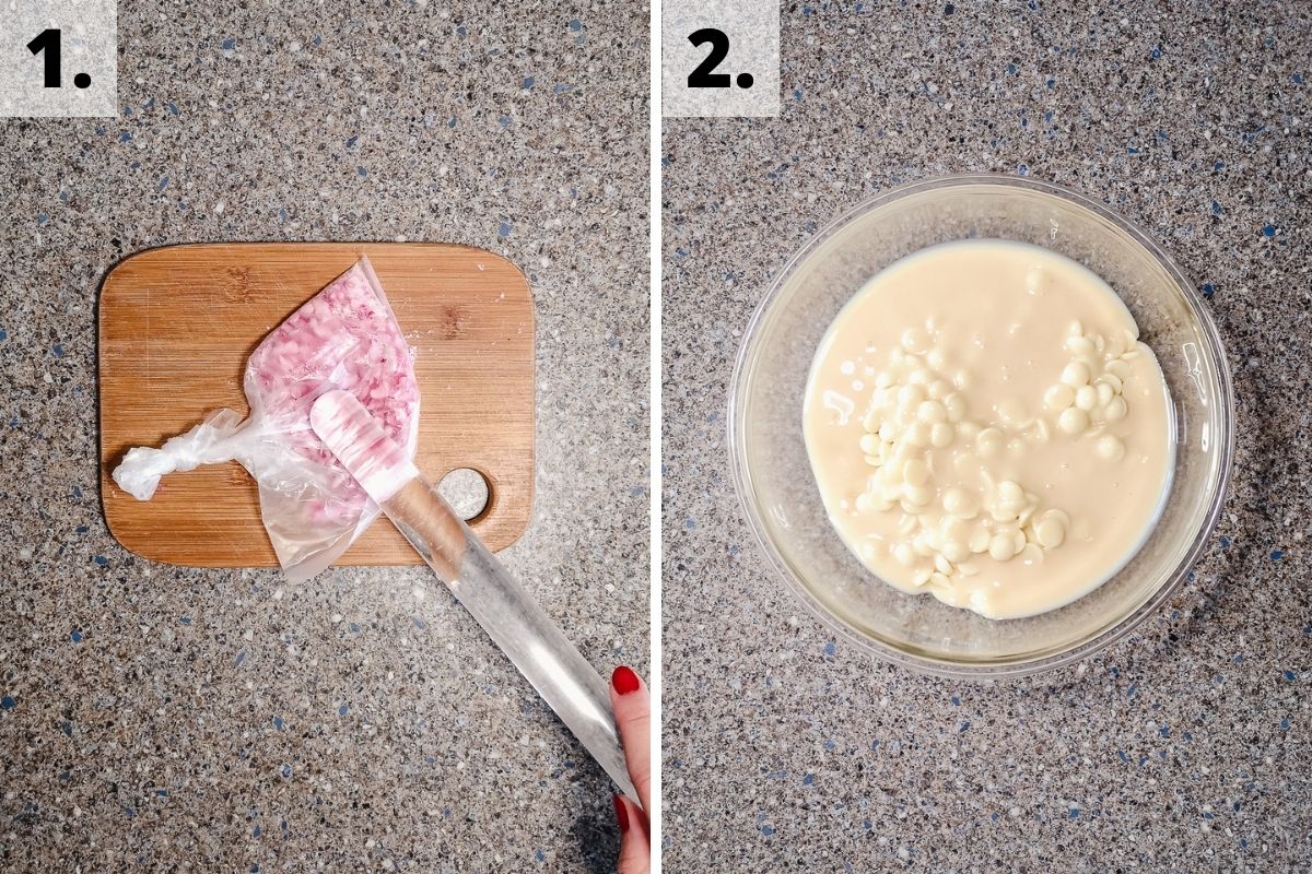 White Chocolate Peppermint Christmas fudge recipe method steps 1-2