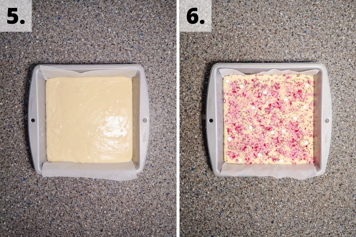 White Chocolate Peppermint Christmas fudge recipe method steps 5-6