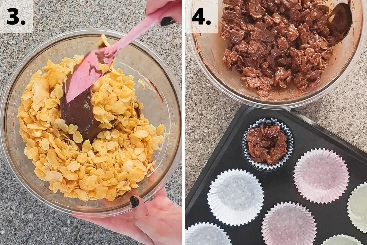 chocolate cornflake nest cakes recipe method steps 3 and 4