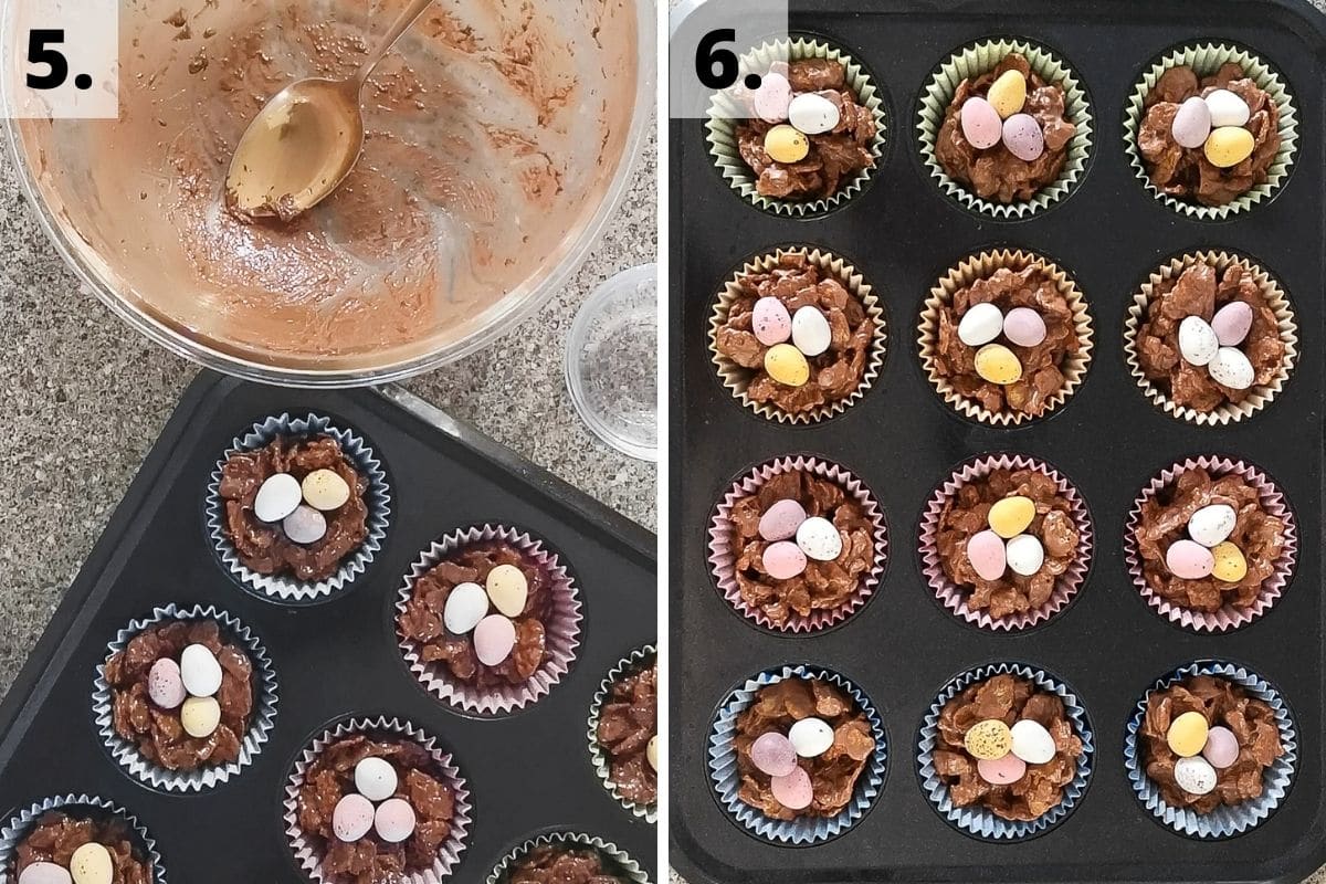 chocolate cornflake nest cakes recipe method steps 5 and 6