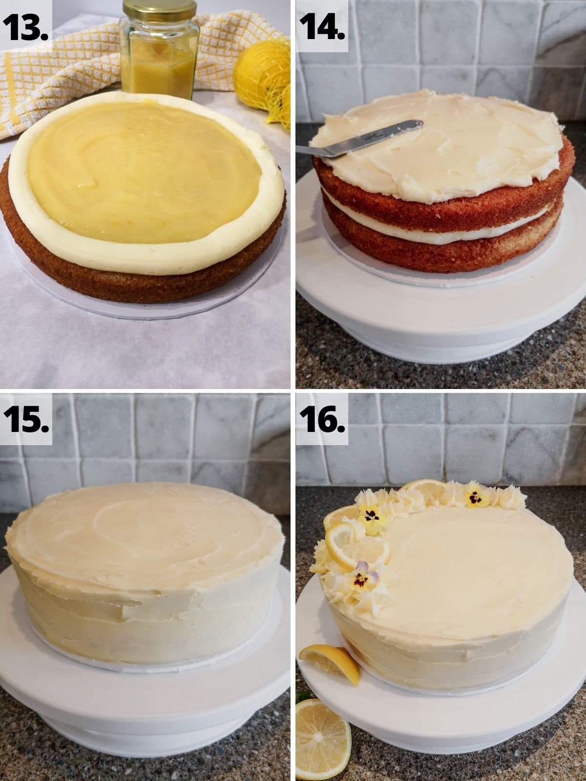 lemon curd cake recipe method assembly steps 13-16