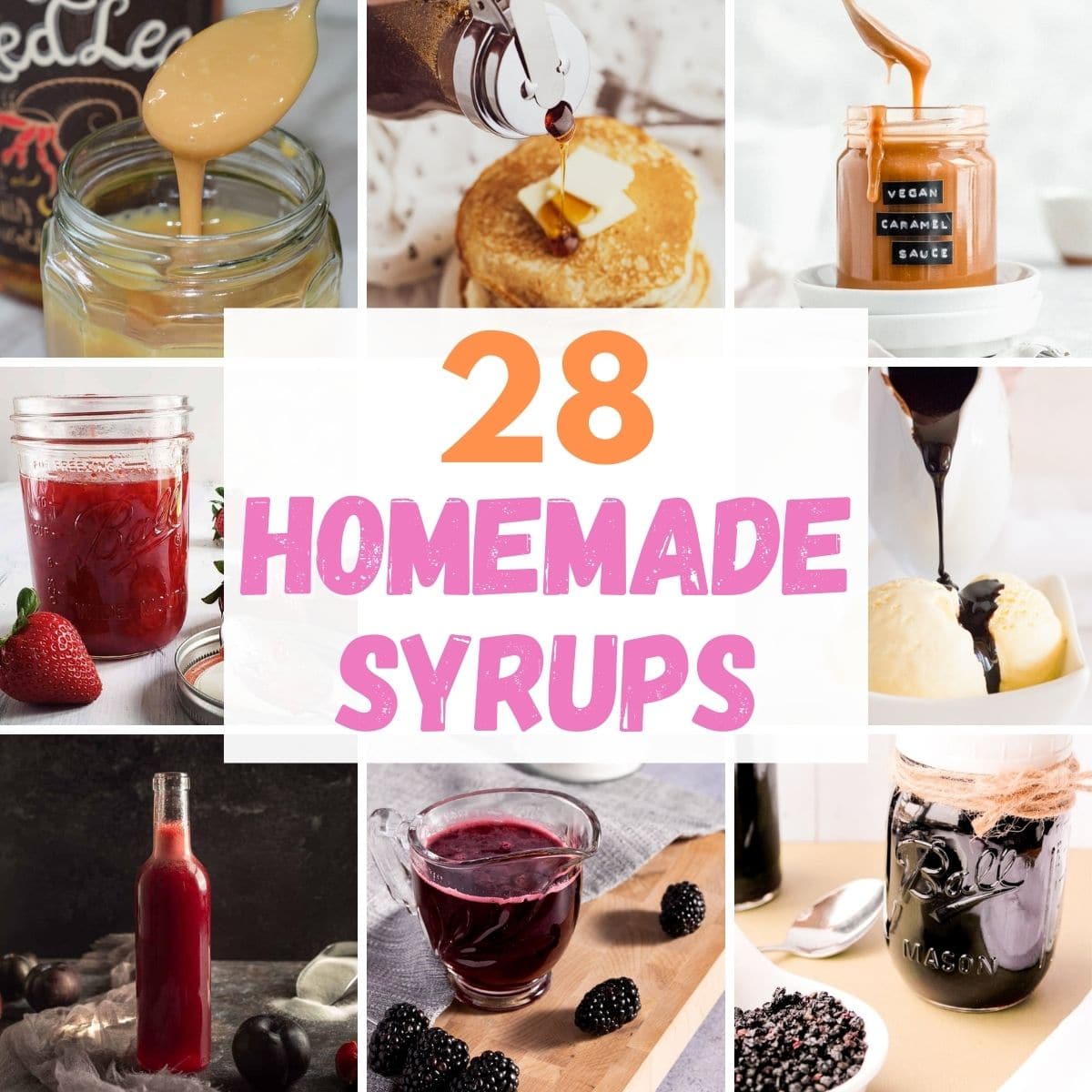 homemade syrups in a collage