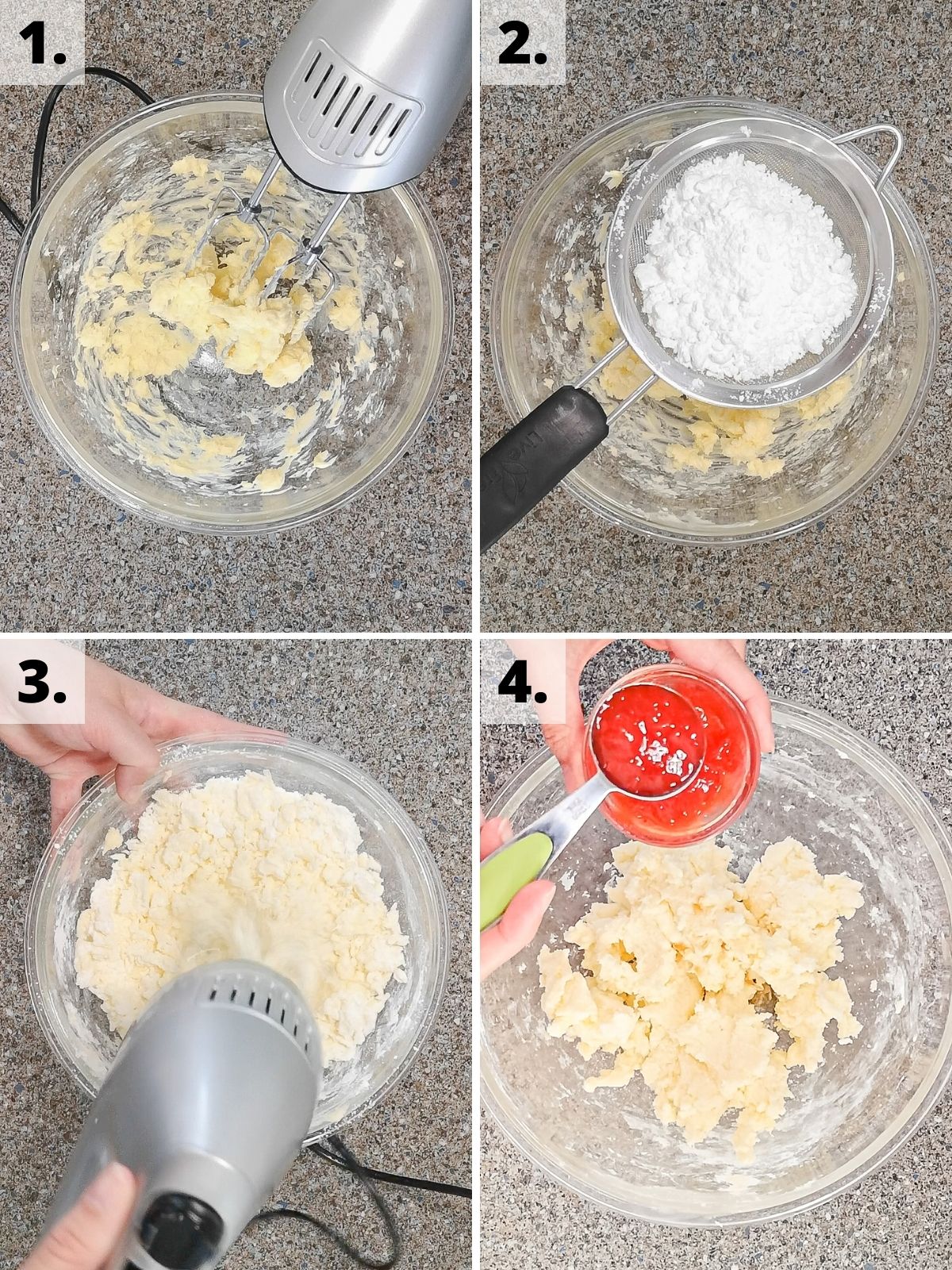 Strawberry buttercream frosting recipe method steps 1 - 4