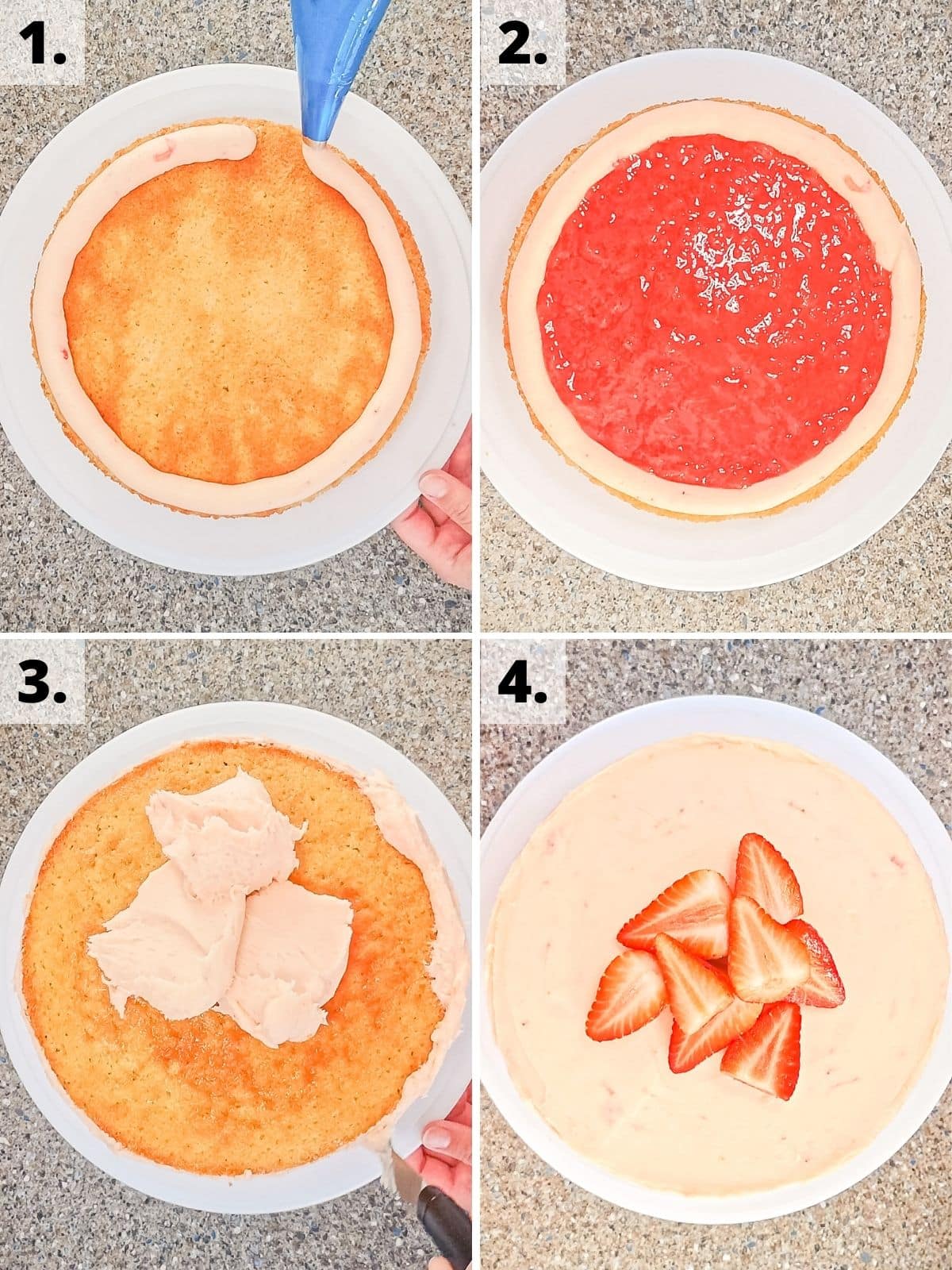 strawberry vanilla cake recipe method assembly steps
