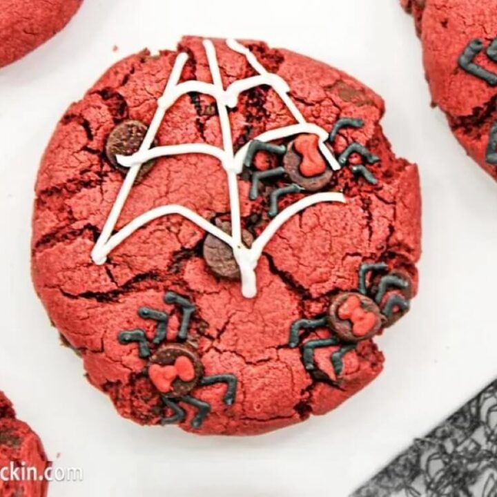 red velvet spider cookie on white background