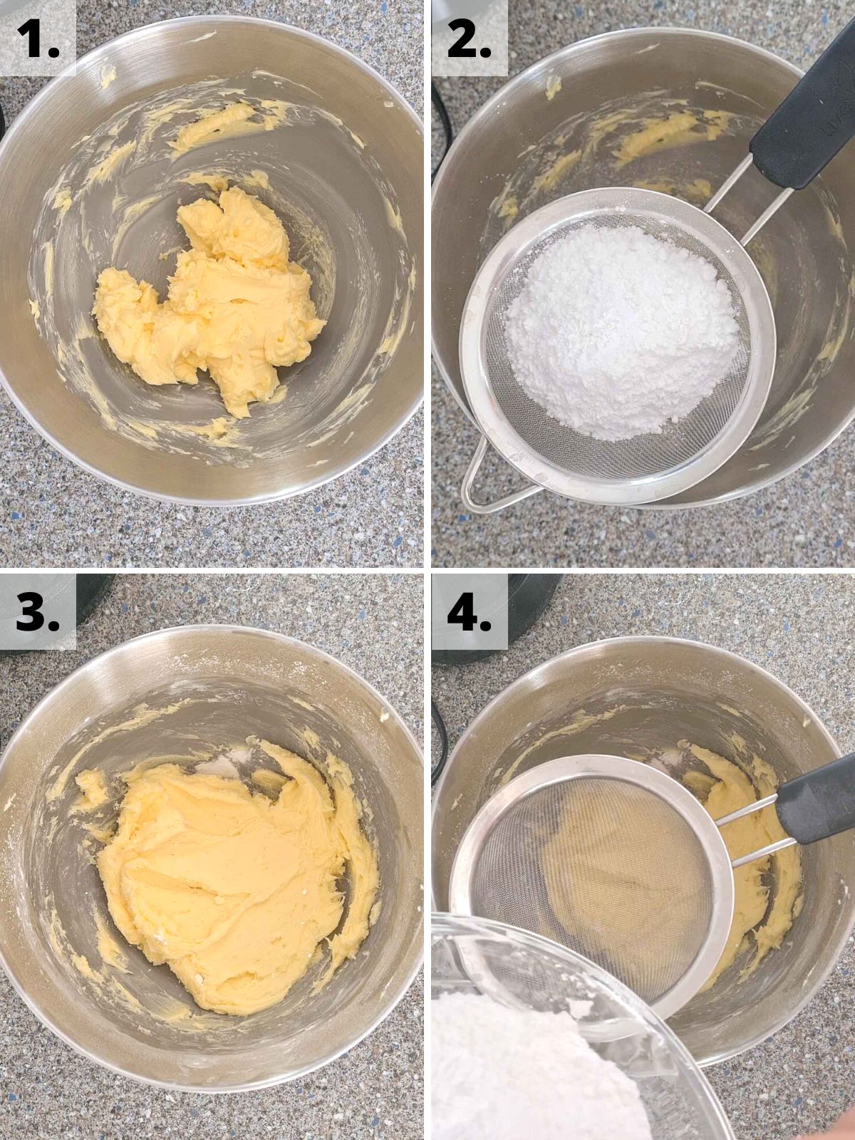 steps 1 to 4 for how to make buttercream recipe.