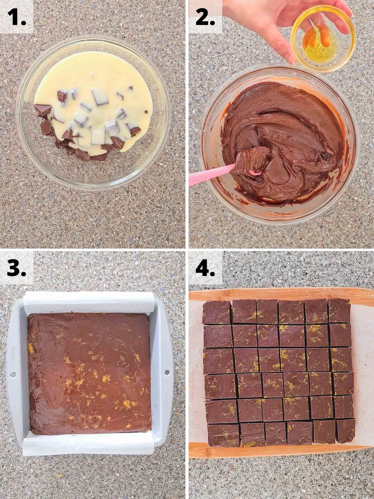 chocolate orange fudge recipe method steps 1 to 4.