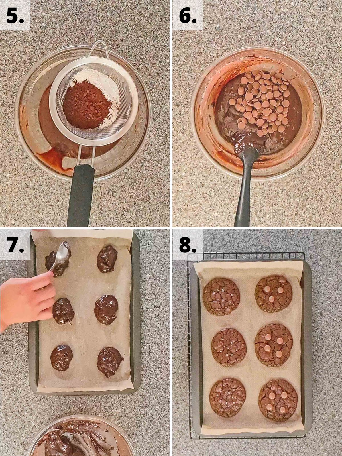 gluten free chocolate brownie cookies recipe method steps 5 to 8.