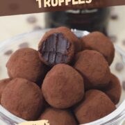 baileys irish cream chocolate truffles covered in cocoa powder in a bowl.