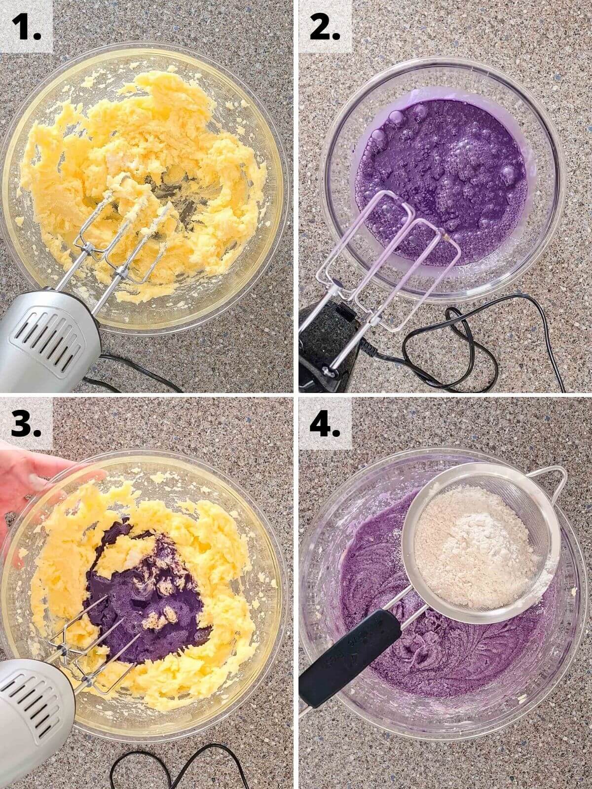 how to make purple yam ube cake recipe method steps 1 to 4.