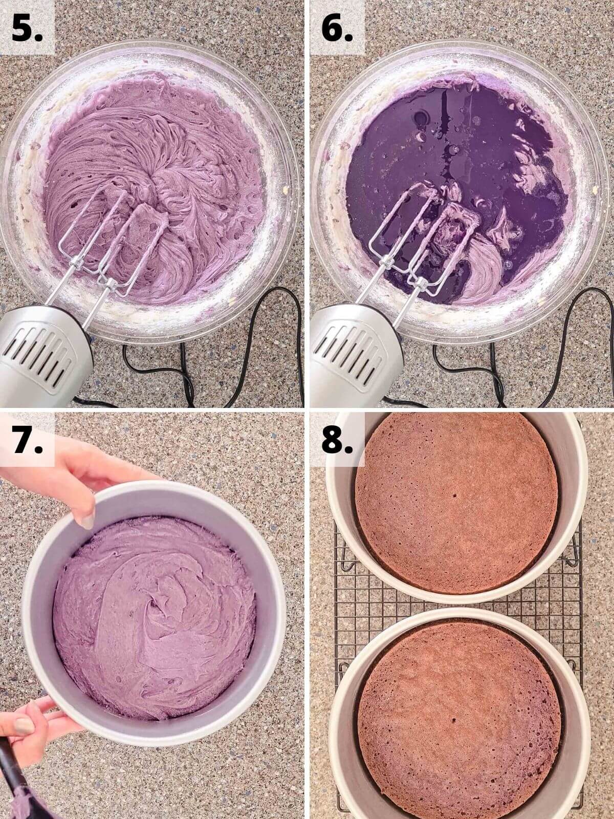 how to make purple yam ube cake recipe method steps 5 to 8.
