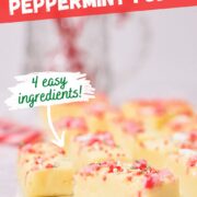 white chocolate peppermint fudge pieces with candy canes