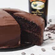 baileys chocolate mud layer cake with baileys chocolate ganache frosting and filling.