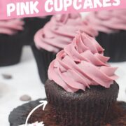 easy and delicious chocolate cupcakes with pink buttercream frosting.