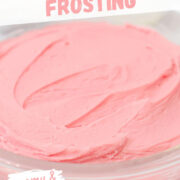 easy creamy pink frosting in a bowl.