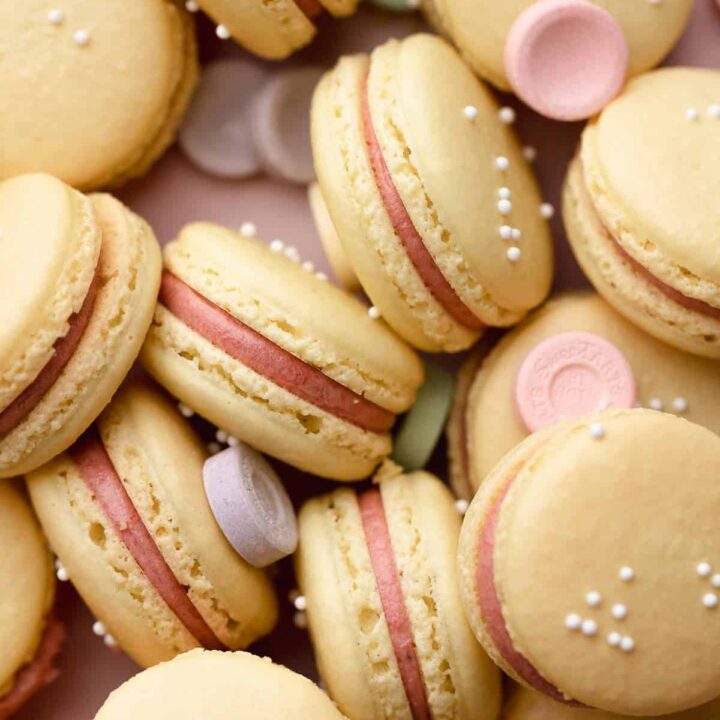 sweet tart romantic macarons for valentines day.