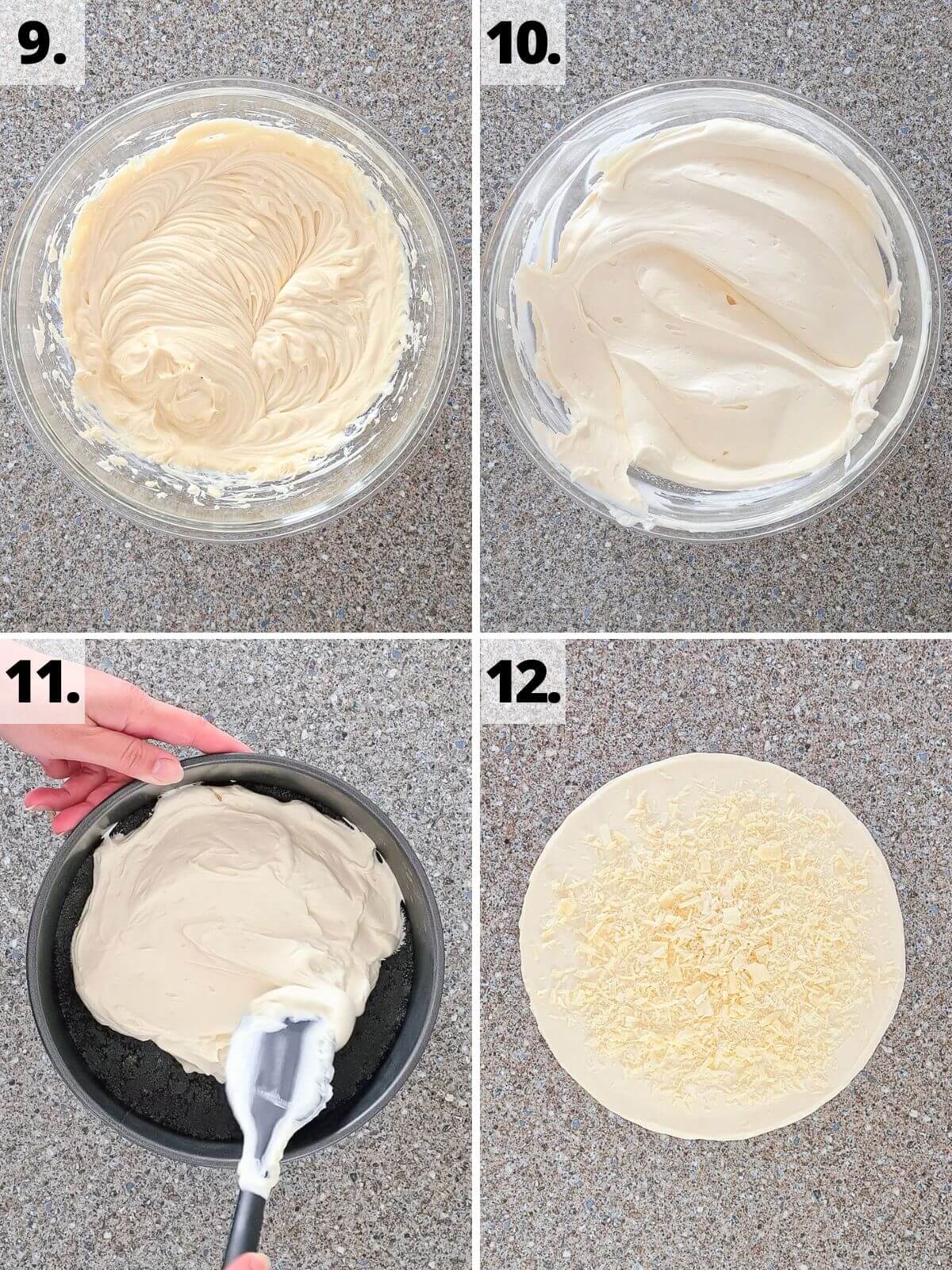 baileys white chocolate no bake cheesecake recipe method steps 9 to 12.