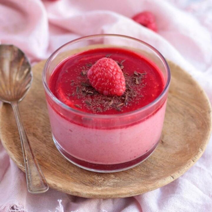 double raspberry mousse in a cup.