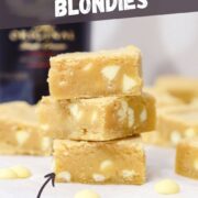easy baileys blondies easy recipe with irish cream and white chocolate chips.