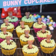 easter bunny chocolate cupcakes with buttercream grass.