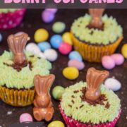 cute easter chocolate bunny cupcakes with green buttercream grass.