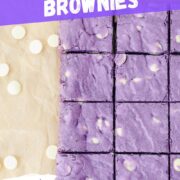 easy ube brownies with white chocolate chips and ube extract.