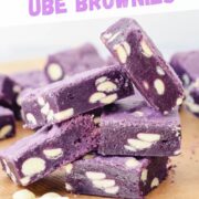 purple yam ube brownies with white chocolate chips and ube extract.