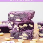 easy ube brownies with white chocolate chips and ube extract.