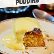 hot easy oven-baked treacle sponge pudding with custard.
