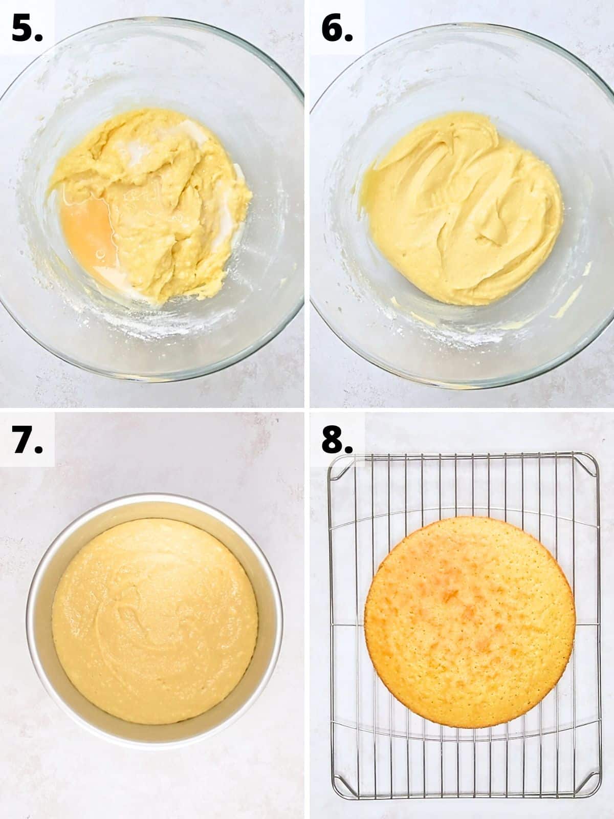 vanilla sponge cake recipe method steps 5 to 8.
