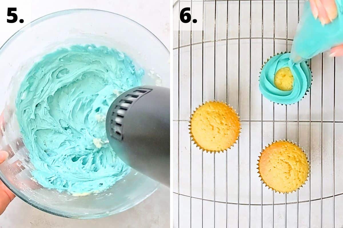 blue buttercream cupcakes recipe method steps 5 to 6.